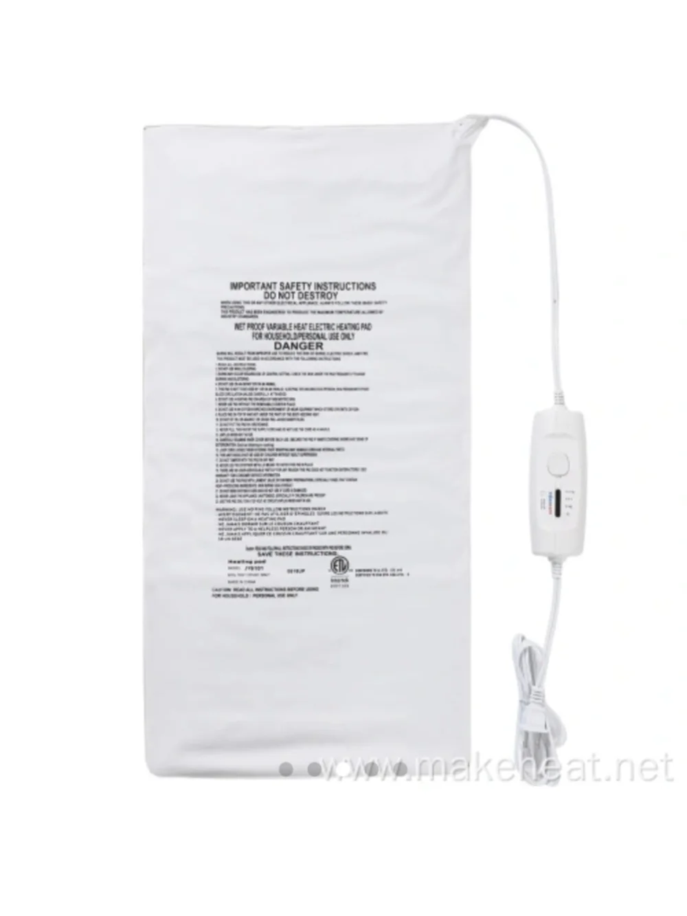 DMI Electric Heating Pad w/ Remote, 4 Heat Settings, Auto Shut-Off, White